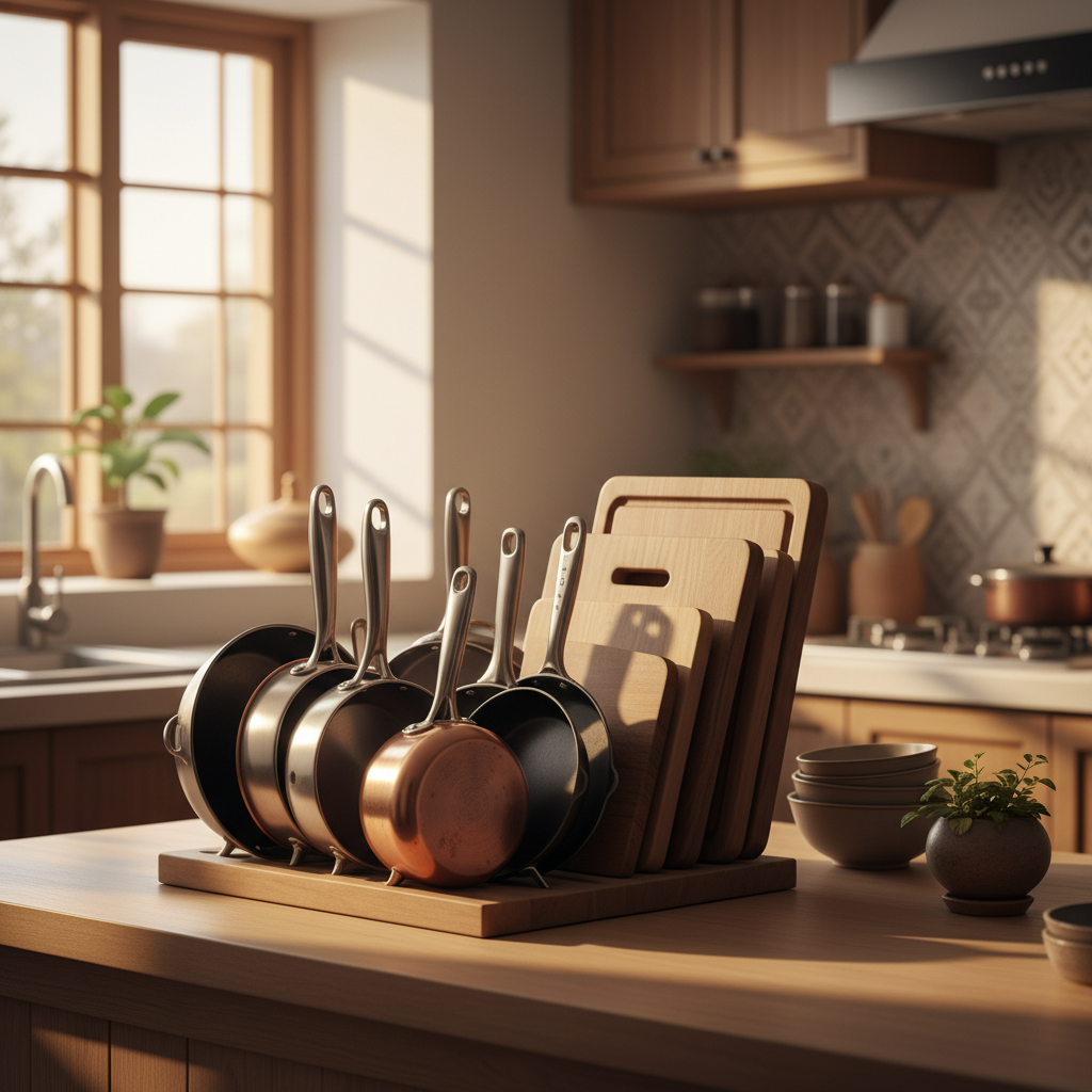 도마와 냄비를 세워 둘 기준을 만든 생성 이미지